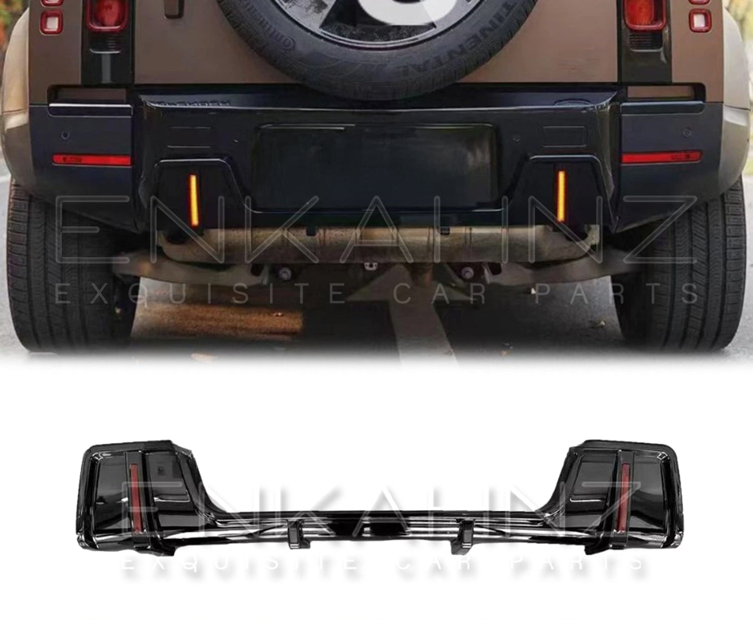 LED diffuser defender rear bumper for Land Rover Defender 2020+ with Enkahnz branding.