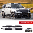 Load image into Gallery viewer, White Land Rover Defender on a road with 'Stealth Edition' text and additional vehicle parts displayed below.
