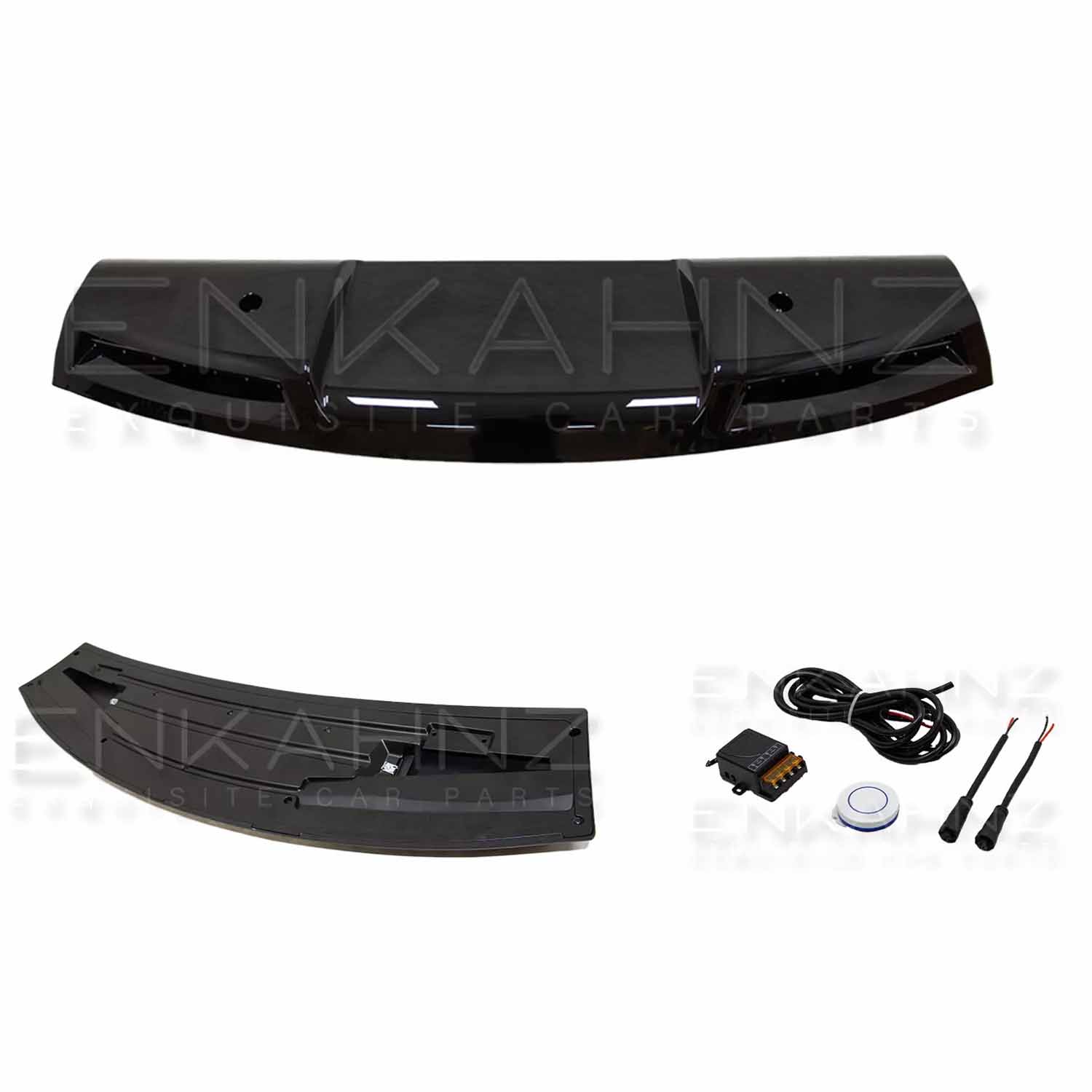 Product display of the ENKAHNZ front 2 LED light bar installed on top of the windshield of a Defender 90/110.