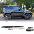 Load image into Gallery viewer, Side profile of a black Defender 90 2020 model showing roof rails fitted on top.

