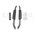 Load image into Gallery viewer, A pair of black enkahnz side steps fit for defender 90 with fitting equipment illustrated on a white backdrop
