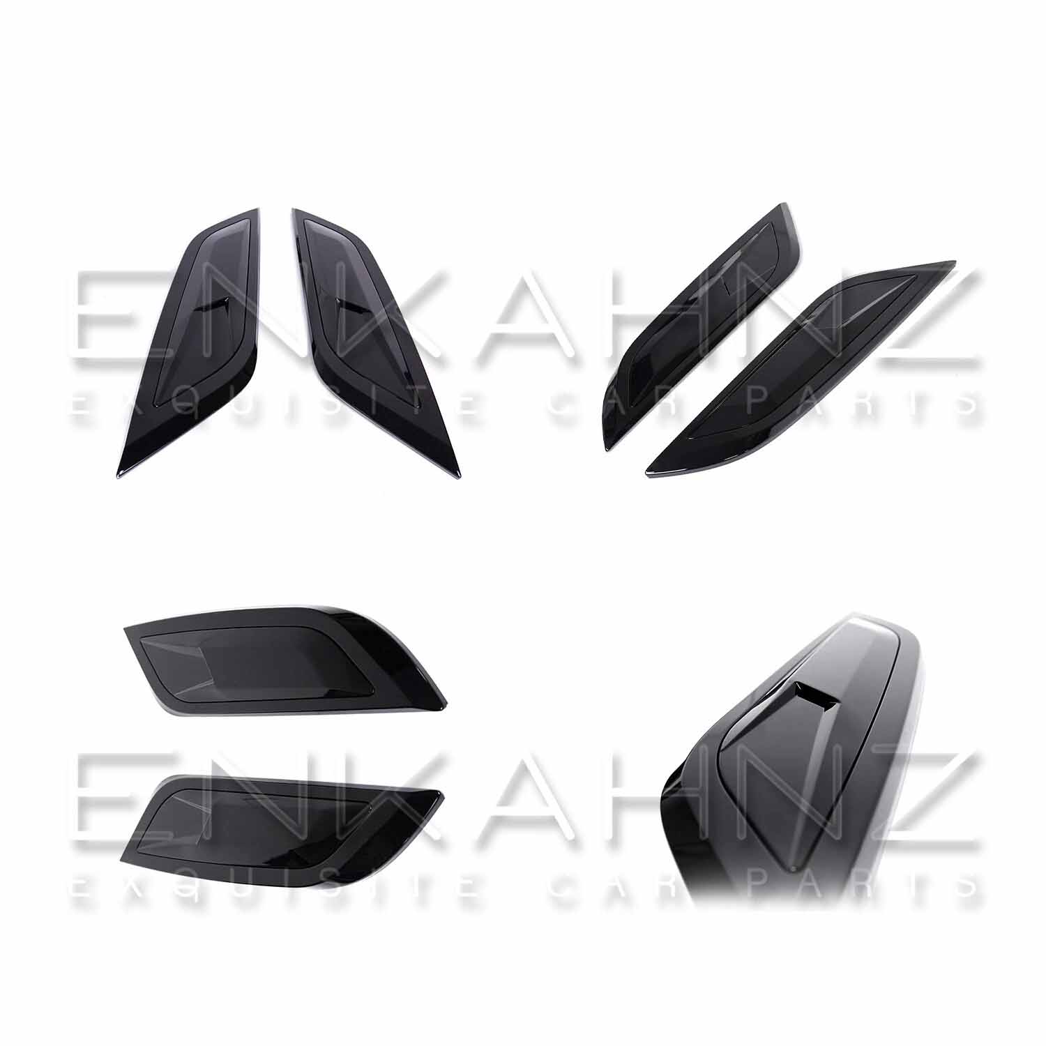 Set of Defender Black bonnet vents with different angles and side provided for better look at the product