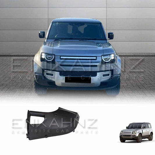 Silver Land Rover Defender with a black car bumper cover on a white background, featuring Enkahnz branding.