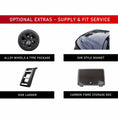Load image into Gallery viewer, List of optional car accessories with images and descriptions on a white background.
