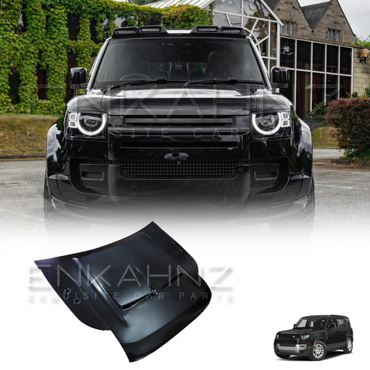 Black car hood with a car in the background on a white background