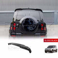 Load image into Gallery viewer, Gloss Black Defender with ENKAHNZ Rear Roof Spoiler fitted on Defender 90/110 with Roof Spoiler Product below behind white backdrop
