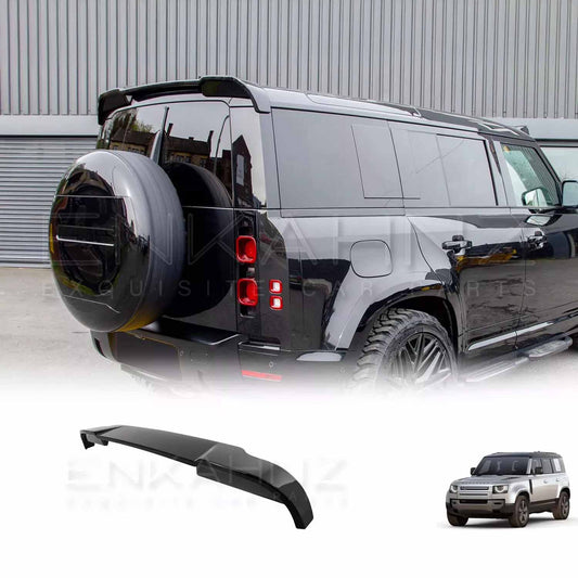 ENKAHNZ Rear roof spoiler fitted on Defender 90/110 that enhances the look of the rear end of the car and gives a sporty aerodynamic look with the rear roof spoiler product at the bottom.

