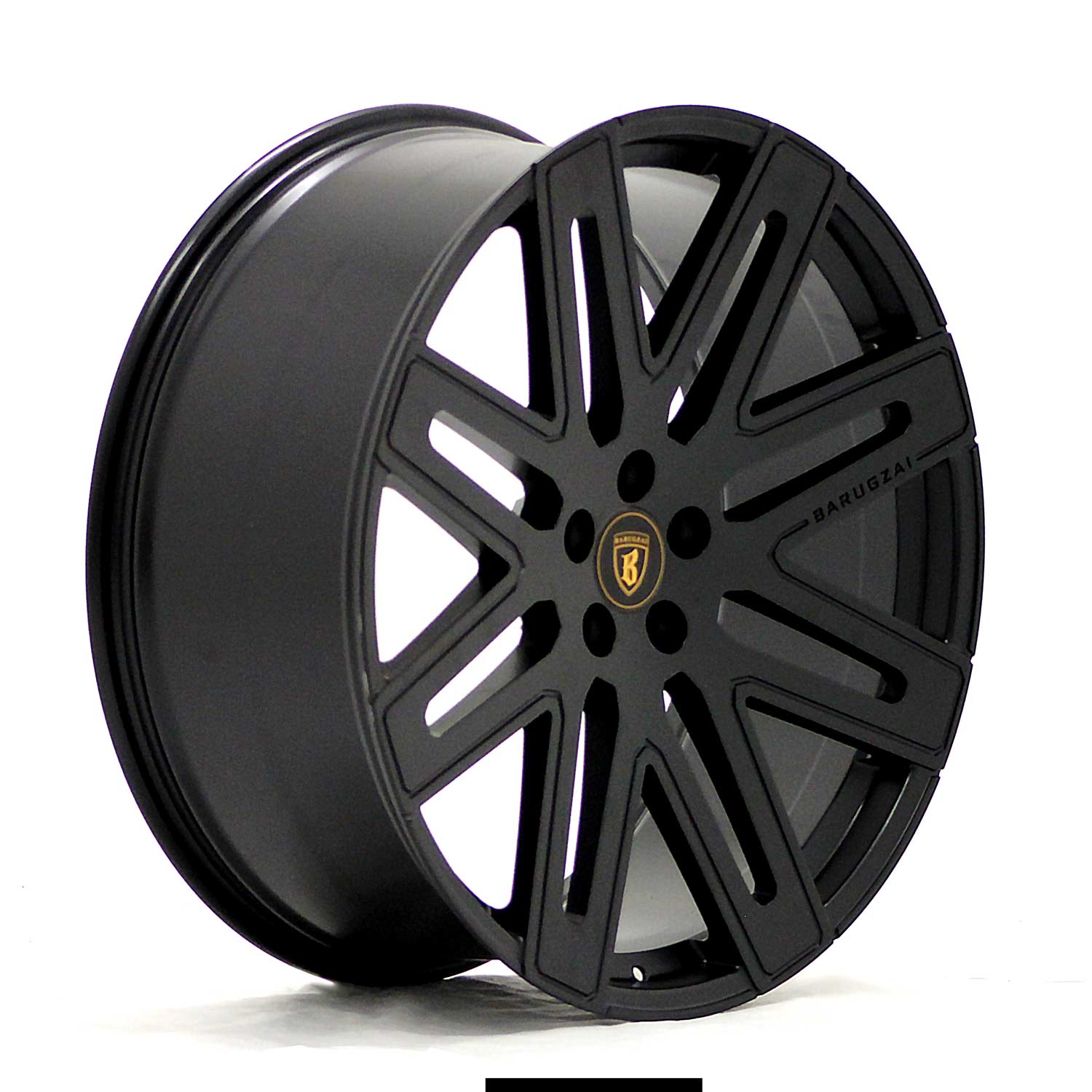 Angle shot of Barugzai Exel 24" finished in Gloss Black, on a white background 
