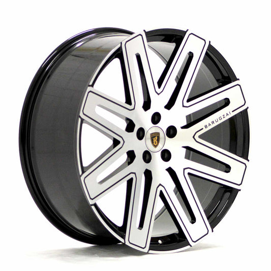 Angle shot of Barugzai Exel 24" finished in Gloss Black Polished Face, on a white background 