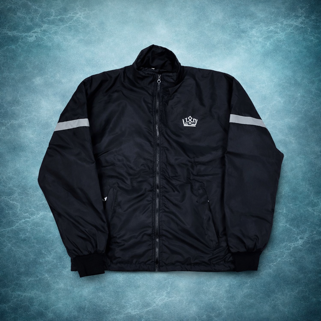 Enkahnz Signature Crown Jacket – Black Teal Background. 