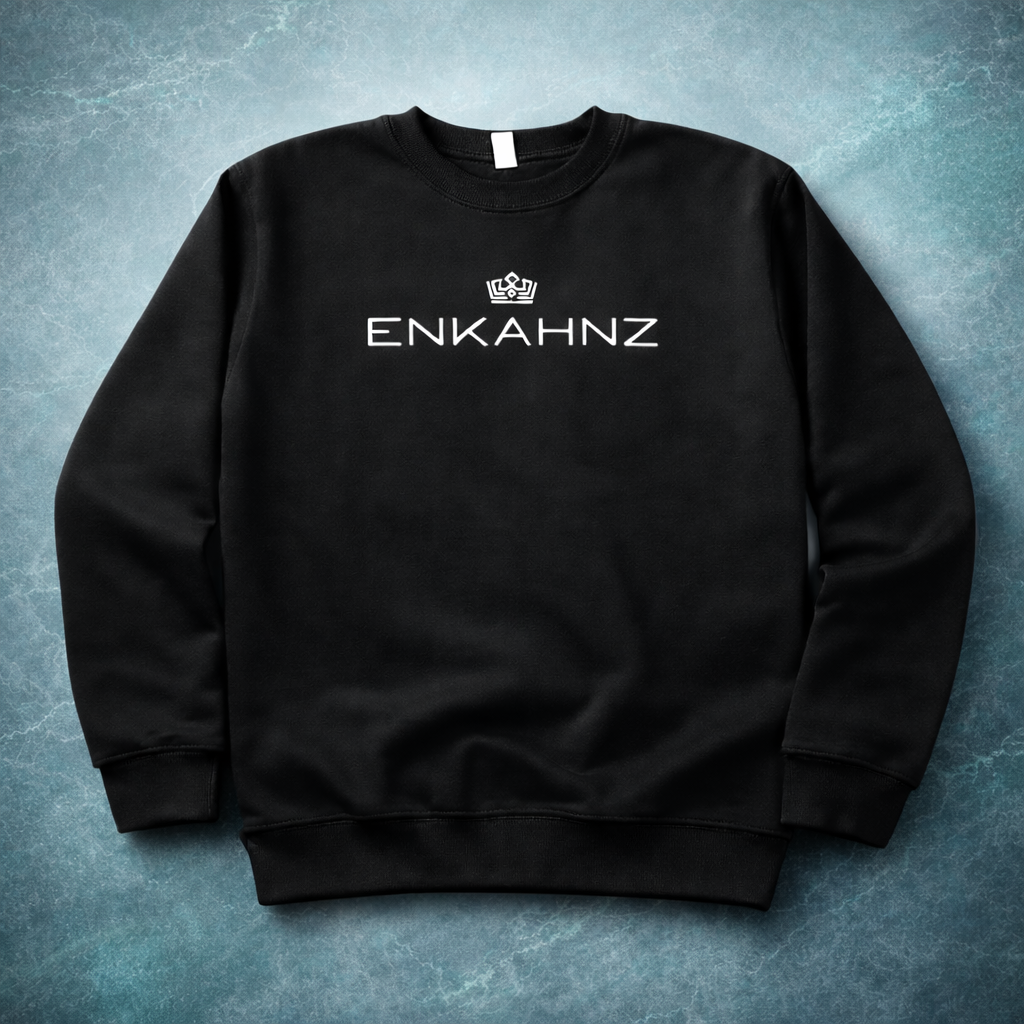 Enkahnz Trademark Crown Jumper – Black in a premium teal background. 