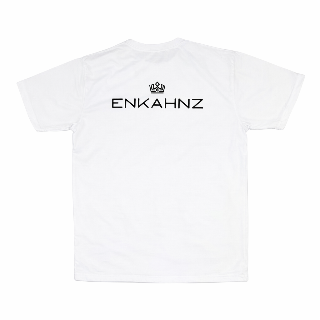 Enkahnz Trademark Crown T-Shirt – White in a white background. 