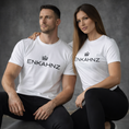 Load image into Gallery viewer, Enkahnz Trademark Crown T-Shirt – White in a studio background with a male and female showcasing the products.

