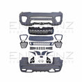Load image into Gallery viewer, Complete Range Rover Evoque bodykit displayed on a white backdrop, featuring all components including front and rear bumpers, side skirts, and exhaust tips for a full customization overview.
