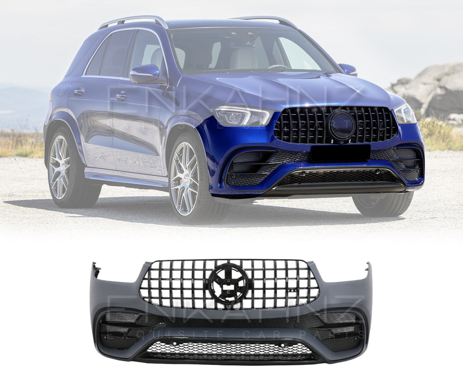 Blue SUV with a front bumper grille on a white background, featuring Enkahnz branding.