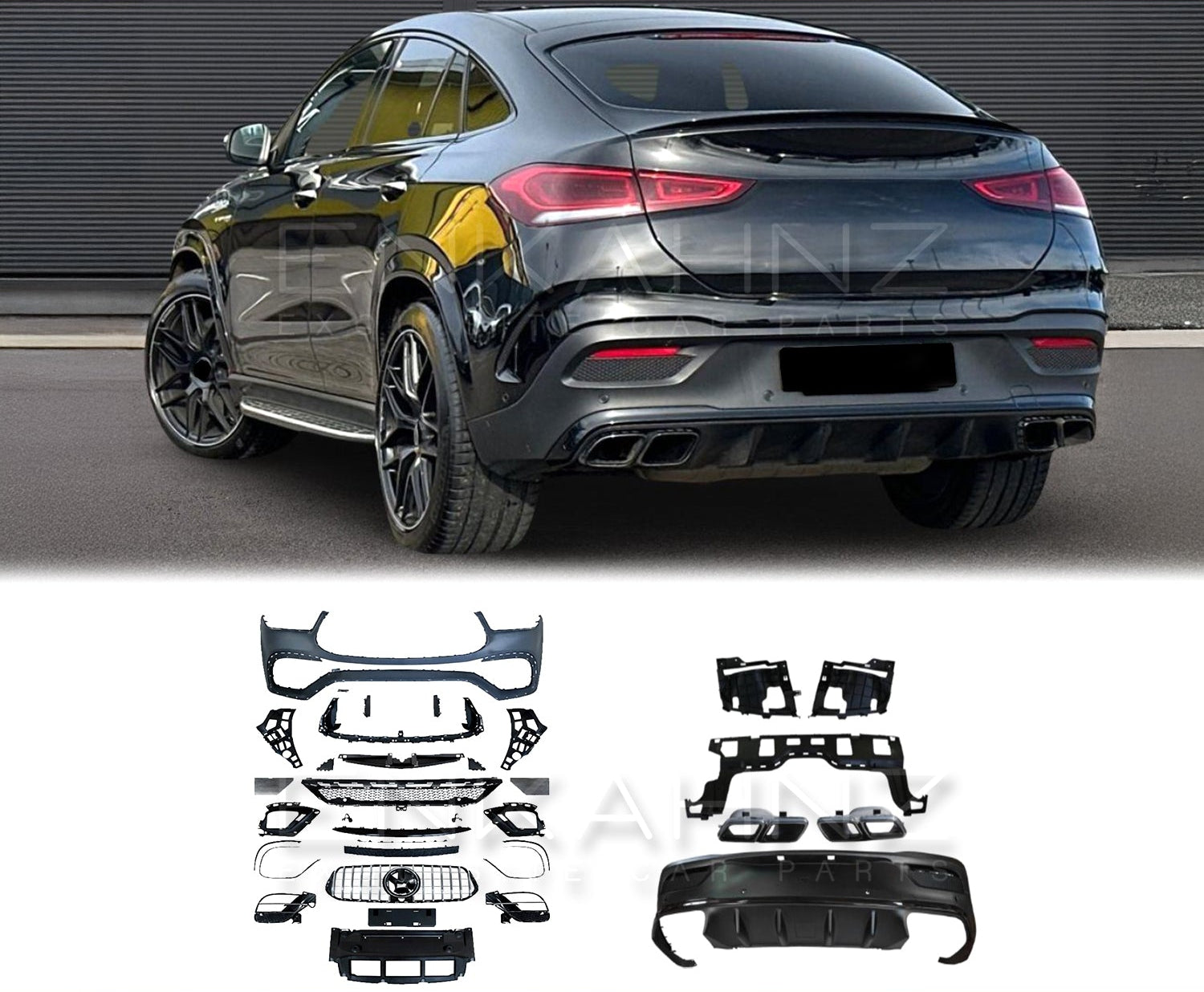 Car body kit for Mercedes GLE Coupe 2019-2023 with Enkahnz branding.