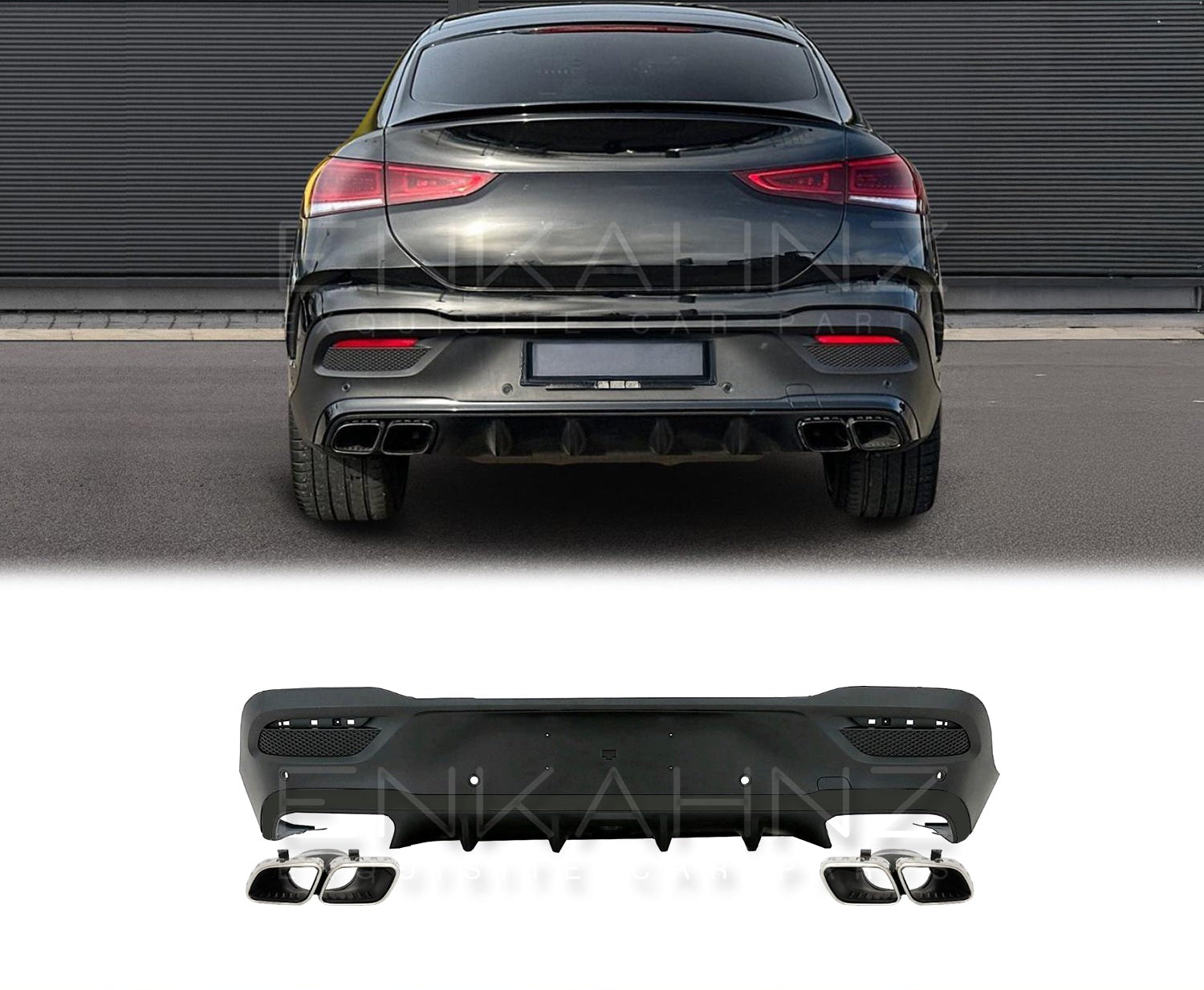 Car body kit with Enkahnz branding on a black background