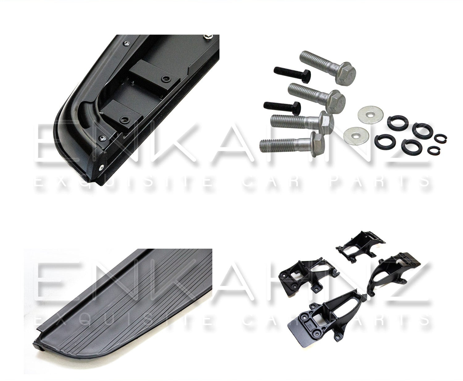 Car side step kit with components and ENKAHNZ branding on a white background