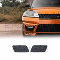 Load image into Gallery viewer, orange Range Rover Sport 2013-2017 with Barugzai LM style bodykit; front bumper close‑up showing jet wash covers, magnified detail, product thumbnails on white.
