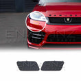 Load image into Gallery viewer, Red Range Rover Sport 2018–2022 with Barugzai LM style bodykit; front bumper close‑up showing jet wash covers, magnified detail, product thumbnails on white.
