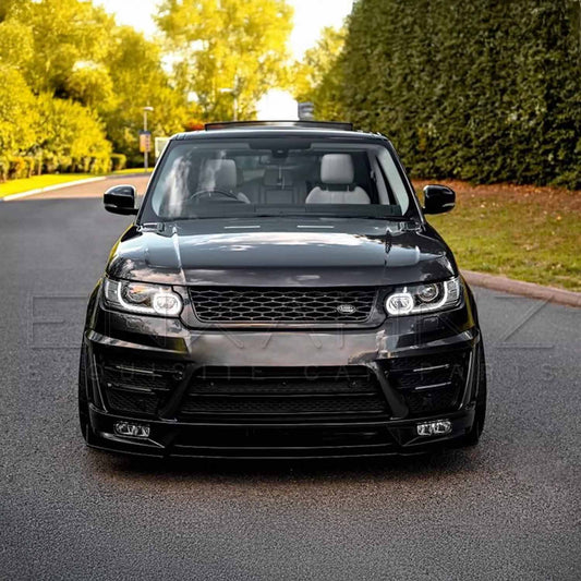 Front-facing view of Range Rover Sport showcasing the ENKAHNZ LM Style bodykit, with a focus on the upgraded LM style front bumper for enhanced, aggressive styling.