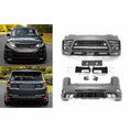 Load image into Gallery viewer, Collage with two images on the left: top shows front angle of Range Rover with LM Style kit, bottom shows rear angle; on the right, top displays the LM Style front bumper product, bottom shows the rear bumper for a complete kit overview.
