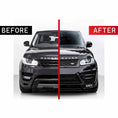Load image into Gallery viewer, Split image of a Range Rover Sport 2013-2017 displaying a before and after comparison of fitting the ENKAHNZ LM Style bodykit, showing dramatic styling transformation.
