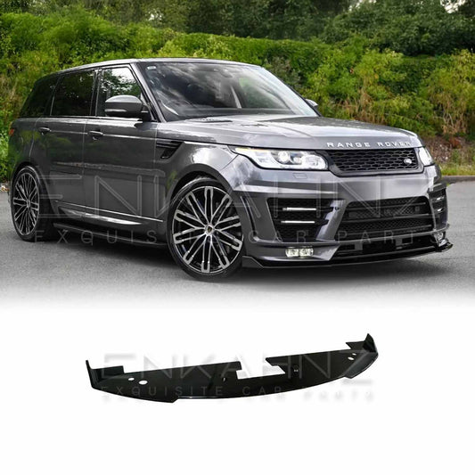 Grey Range Rover Sport (2013-2017) parked in a park, fitted with the ENKAHNZ LM Style front splitter, viewed from a front quarter angle—highlighting the splitter’s sporty, aggressive addition to the car's appearance.