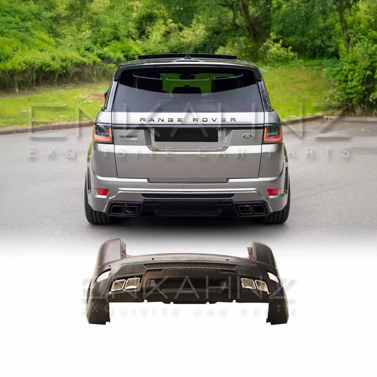 Rear view of the golden-silver Range Rover Sport 2018–2022 showcasing the Enkahnz LM style rear bumper.