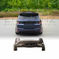 Load image into Gallery viewer, Direct rear view of the navy blue Range Rover Sport 2018–2022 equipped with the Enkahnz LM style rear bumper.
