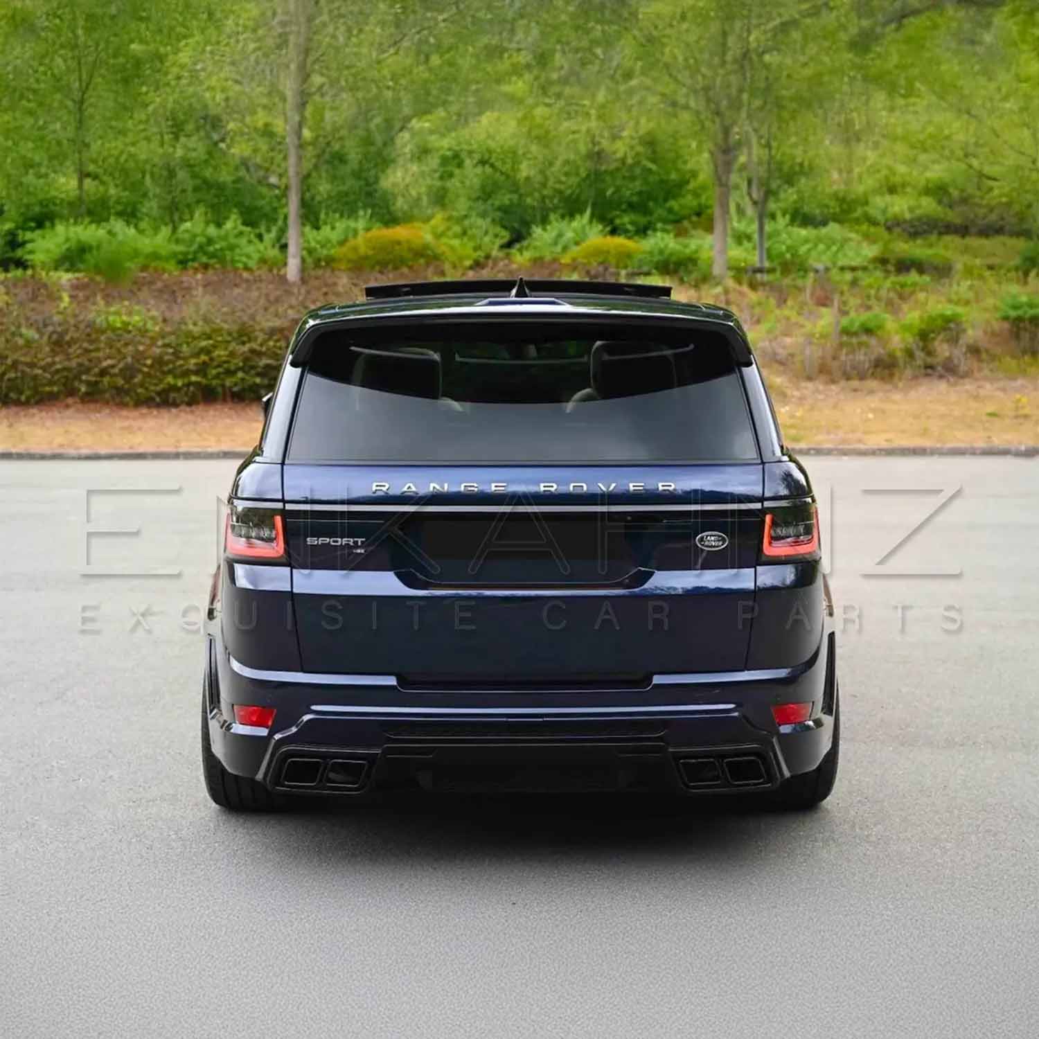 Rear angle of Range Rover Sport 2018–2022 with Enkahnz LM style bodykit, emphasizing the refinished tail design
