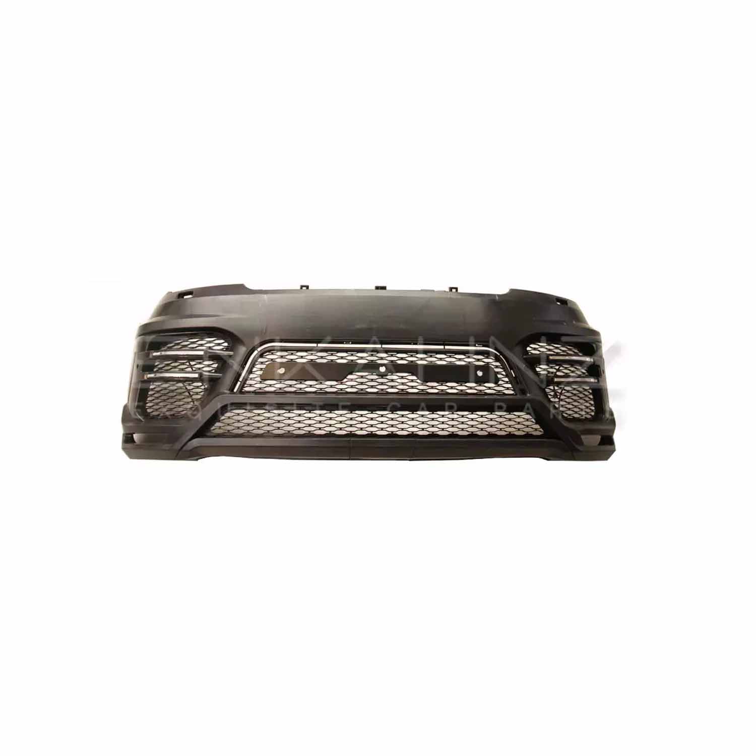 Standalone LM Style front bumper for Range Rover Sport 2018–2022, presented on a white background to showcase design and contours.