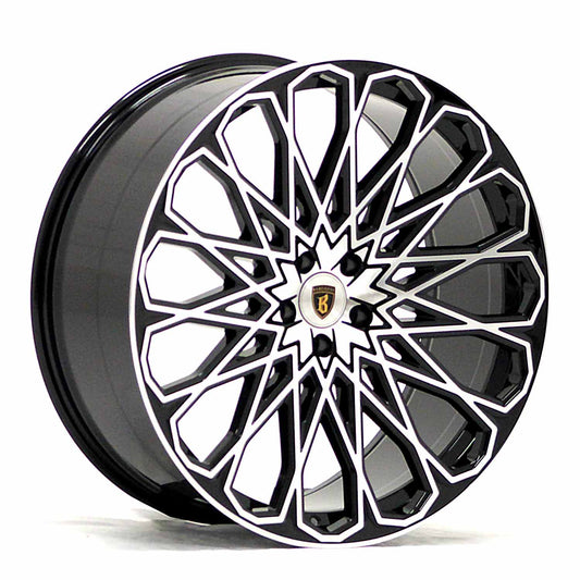 Angle shot of Barugzai Majestic 22" finished in Gloss Black Polished Face, on a white background 