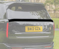 Load image into Gallery viewer, Quarter Rear View of a Close up of the Black Range Rover and the Mid boot spoiler in Barugzai Branding.
