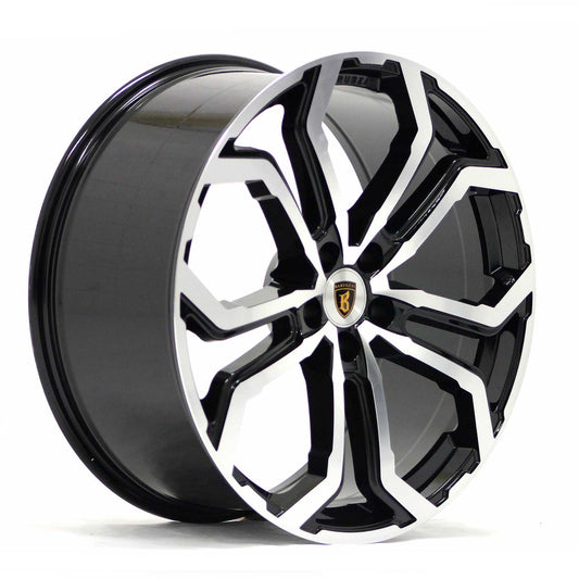 Angle shot of Barugzai Opium 22" finished in Gloss Black Polished Face, on a white background 