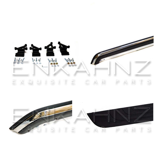 Side steps shown in four detailed angles on a white background, highlighting tread pattern, trim finish, bracket profile, and end caps.