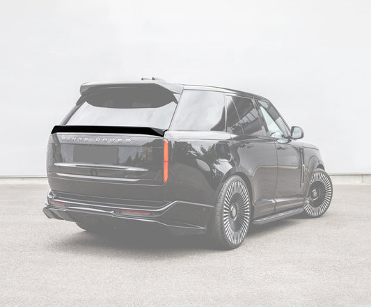 Black Range Rover Vogue L460 2022+ Mid Boot Spoiler with an Opaque White overlay on a grey background. 