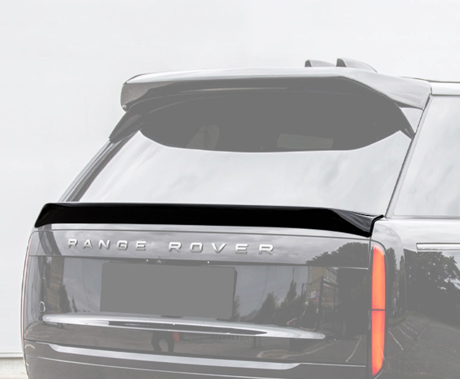 Rear view of a Range Rover Vogue 2022+ L460 vehicle Mid Boot Spoiler on a white opaque background of the entire car.