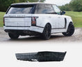 Load image into Gallery viewer, Rear quarter view of white Range Rover Vogue L405 fitted with SVO style rear bumper, rear bumper product image on white background
