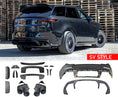 Load image into Gallery viewer, Rear Quarter SV Style Black Car Body Kit for Range Rover Sport 2023+ with Enkahnz branding and product shots in the bottom.
