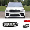 Load image into Gallery viewer, Front angle of a white Range Rover Sport featuring the ENKAHNZ SVO style grille, with a grille product image shown at the bottom.
