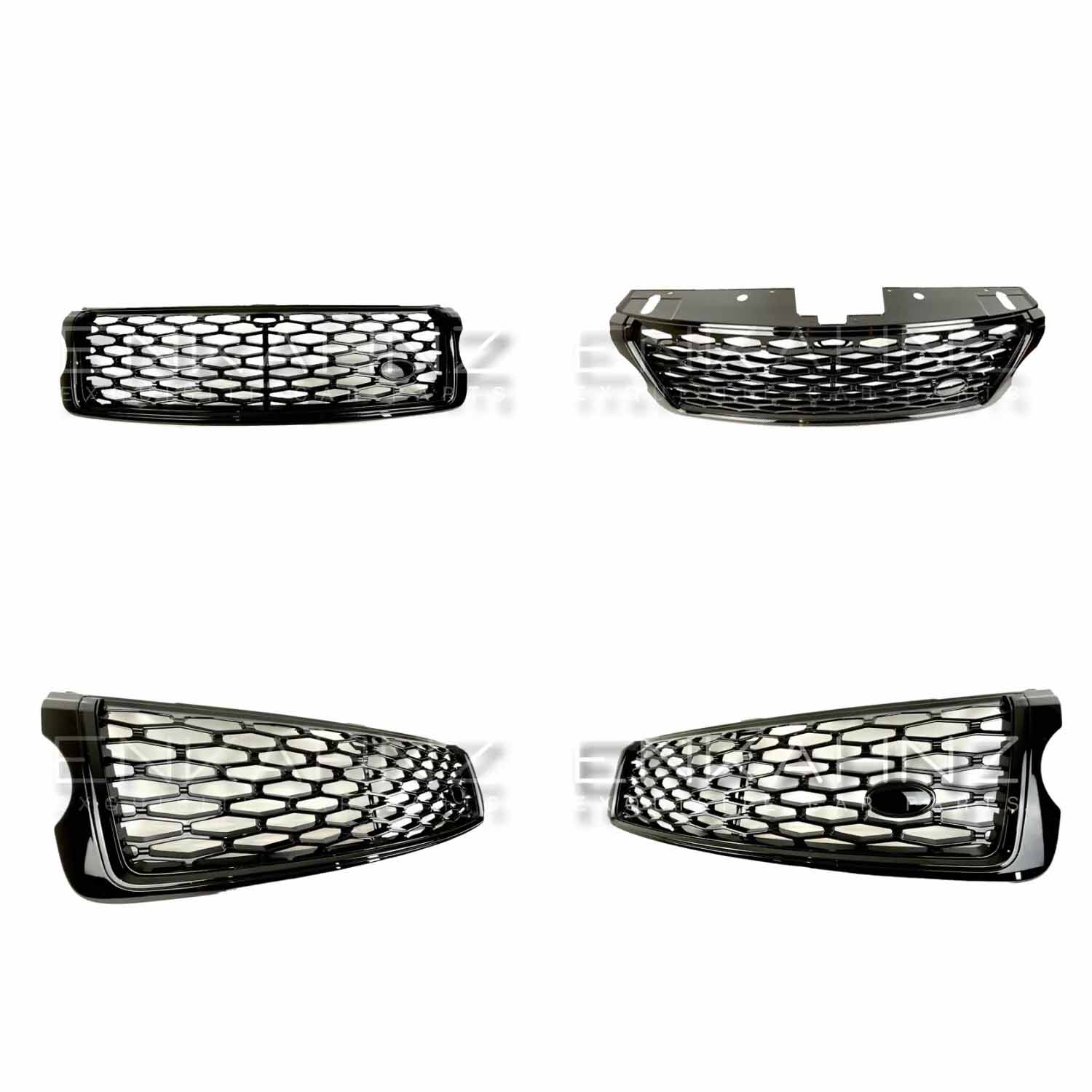 Four different angles of the ENKAHNZ SVO style centre grille product for Range Rover Sport, displayed on a white background to showcase detail and craftsmanship.