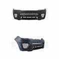 Load image into Gallery viewer, Product image collage of the ENKAHNZ SVR style front bumper for Range Rover Sport, shown from two distinct angles on a white background to highlight craftsmanship and bold styling details.
