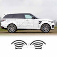 Load image into Gallery viewer, Side angle of a white Range Rover Sport 2013 pre-facelift showcasing ENKAHNZ SVR style wheel arches; corresponding product images at the bottom.
