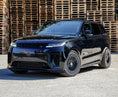 Load image into Gallery viewer, Front Quarter SV Style Black Back Bumper for Range Rover Sport 2023+ with Enkahnz branding and product shots in the bottom.
