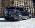 Load image into Gallery viewer, Rear Quarter Dutch Angle SV Style Black Back Bumper for Range Rover Sport 2023+ with Enkahnz branding and product shots in the bottom.
