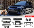 Load image into Gallery viewer, Range Rover Sport 2023+ with SV Style bodykit components displayed below, branded by Enkahnz.
