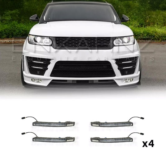 White car with a set of four LED light bars displayed below on a white background.