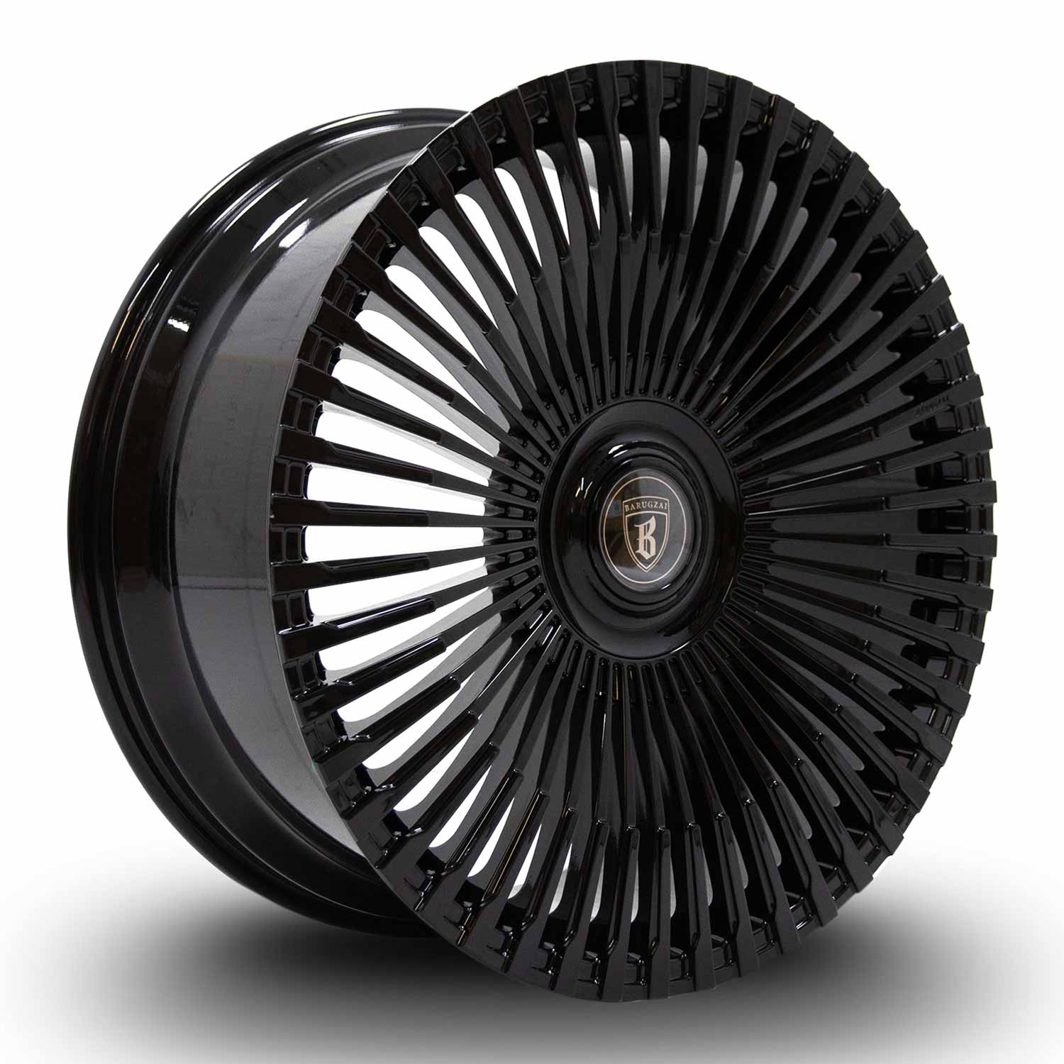 Angle shot of Barugzai Vortex Forged 24" finished in Gloss Black, on a white background 
