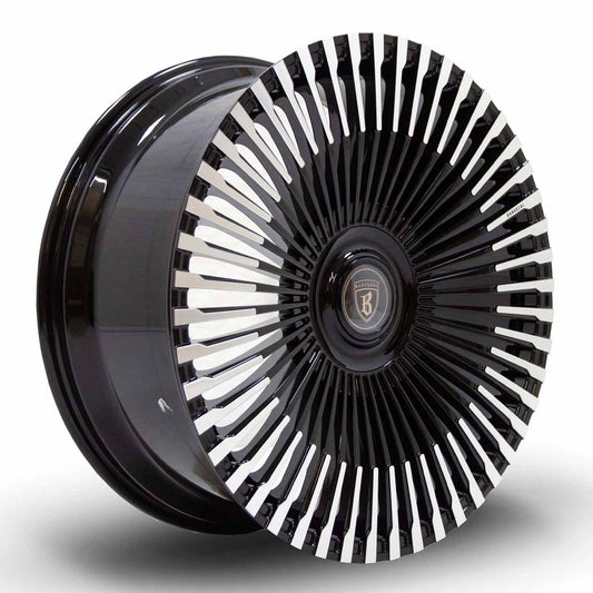 Angle shot of Barugzai Vortex Forged 24" finished in Gloss Black Polished Face, on a white background 